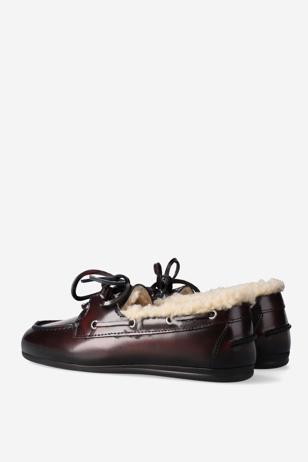 Brushed leather shearling boat loafers