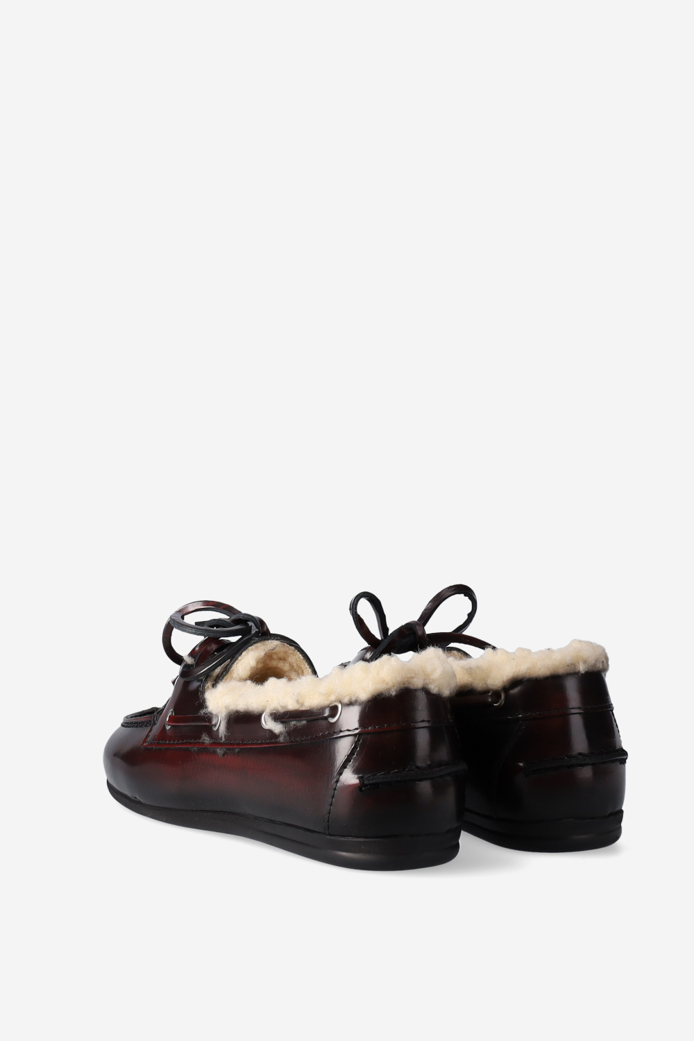 Brushed leather shearling boat loafers