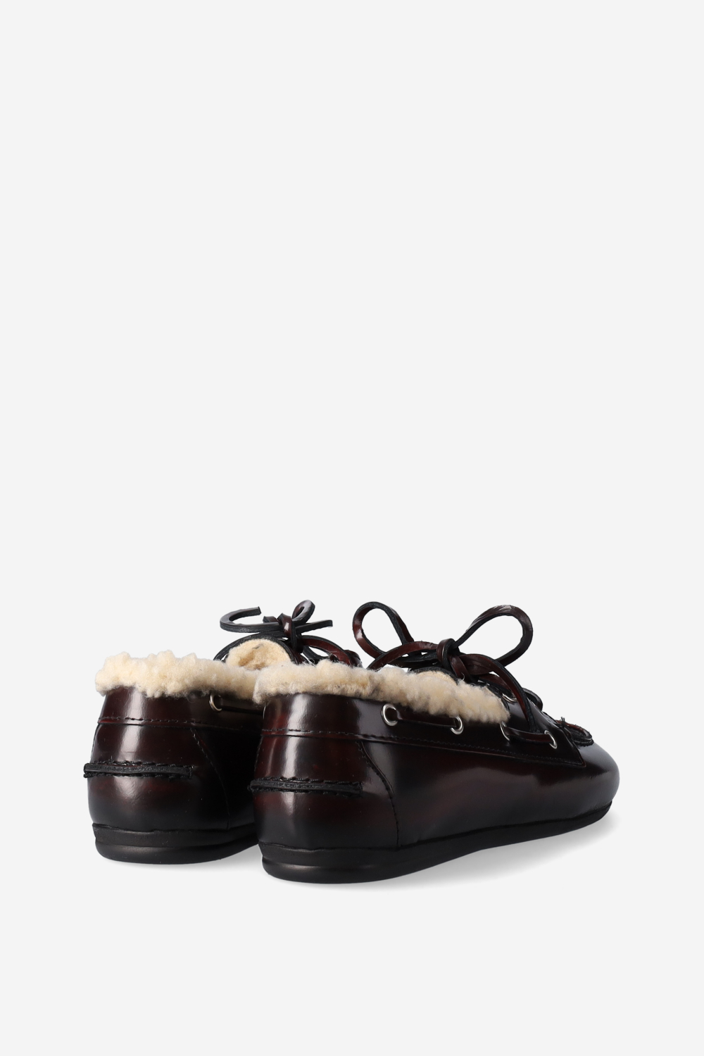 Brushed leather shearling boat loafers