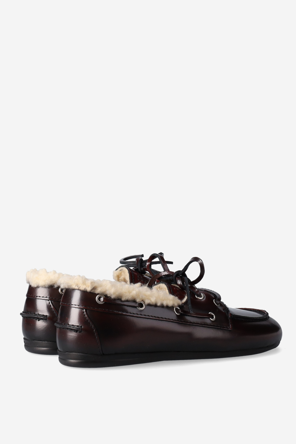 Brushed leather shearling boat loafers
