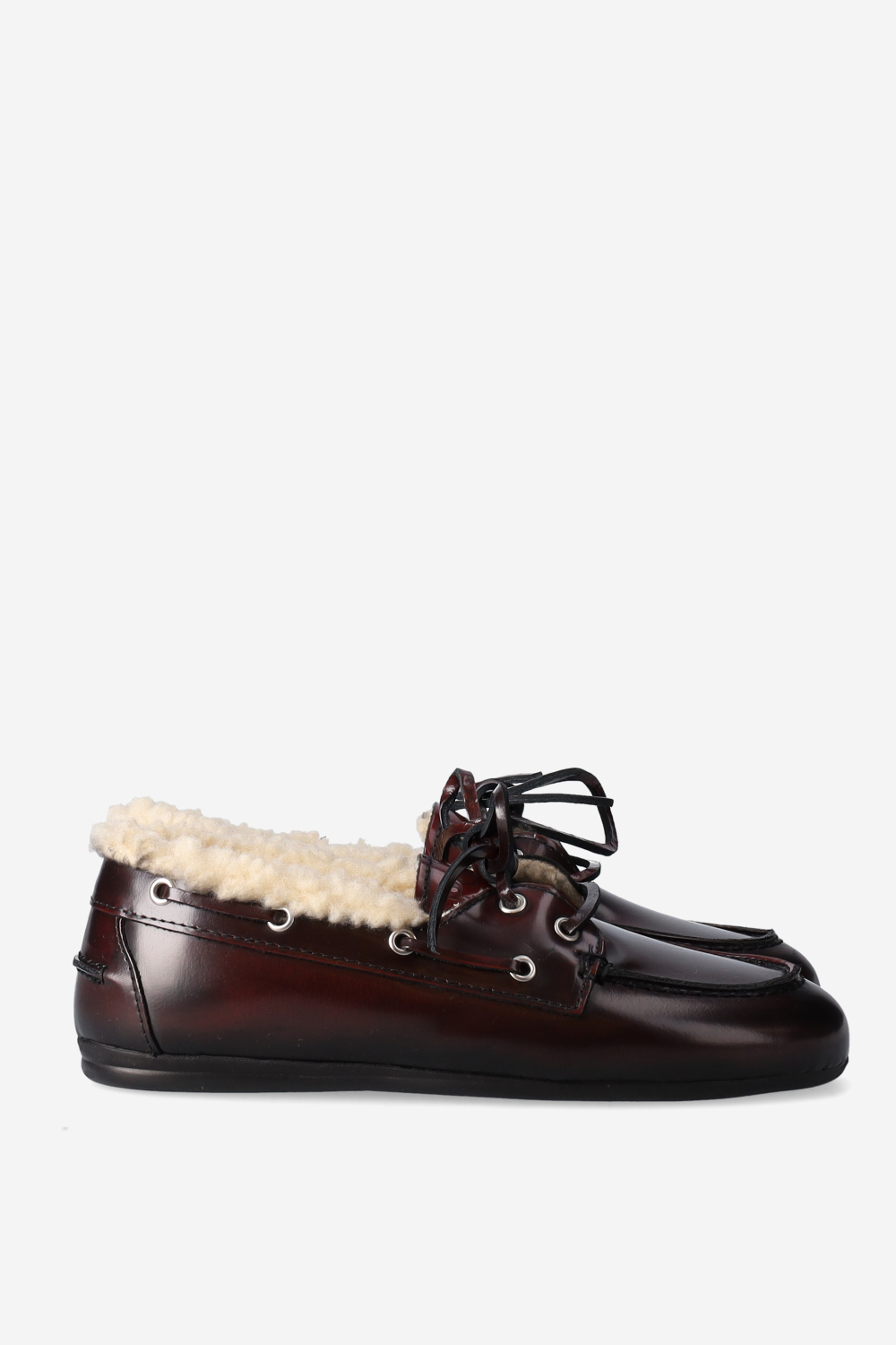Brushed leather shearling boat loafers
