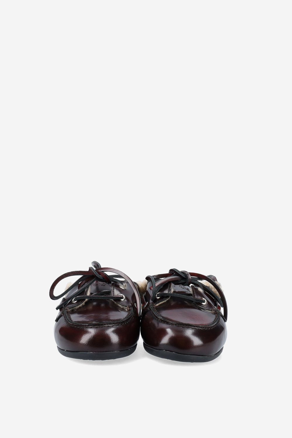 Fur leather boat loafer mules