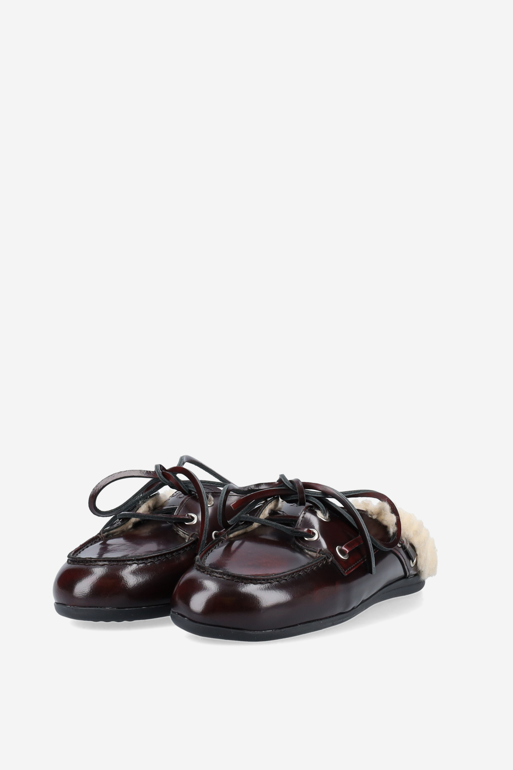 Fur leather boat loafer mules