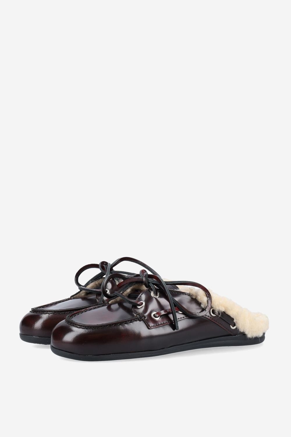 Fur leather boat loafer mules