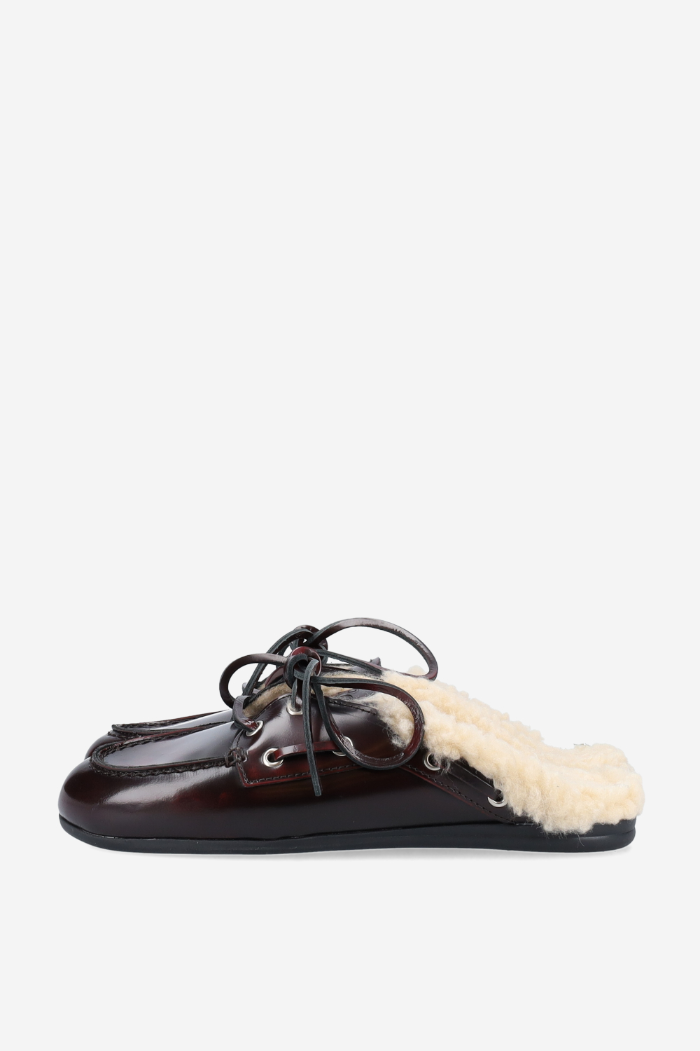 Fur leather boat loafer mules