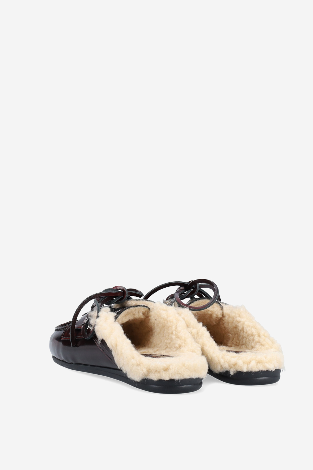 Fur leather boat loafer mules