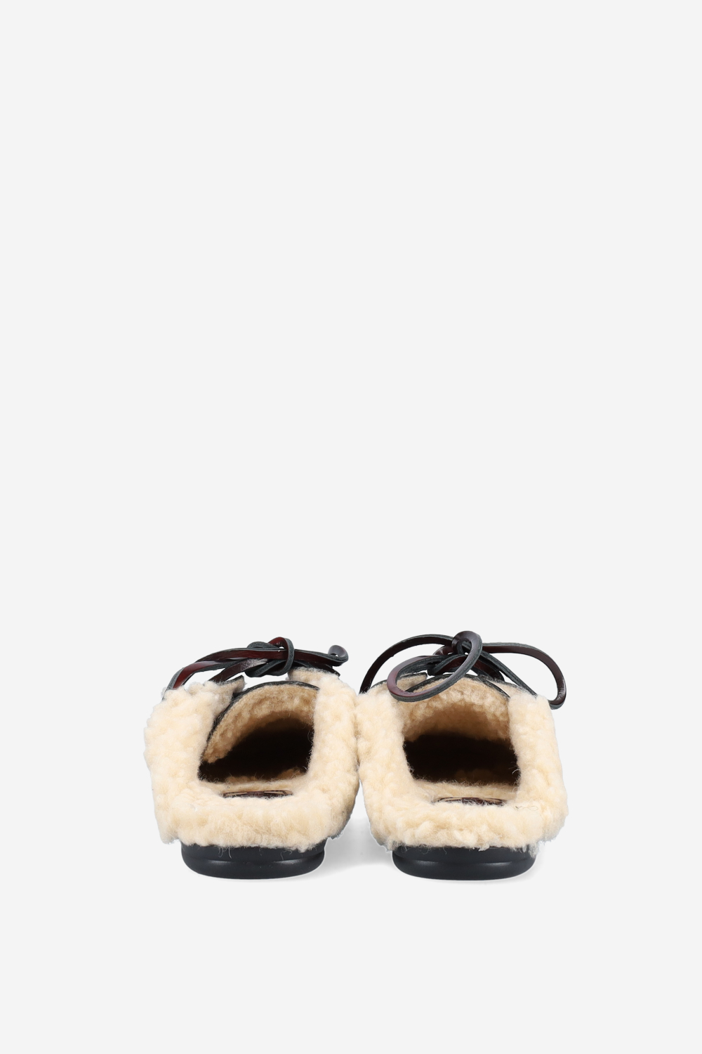 Fur leather boat loafer mules