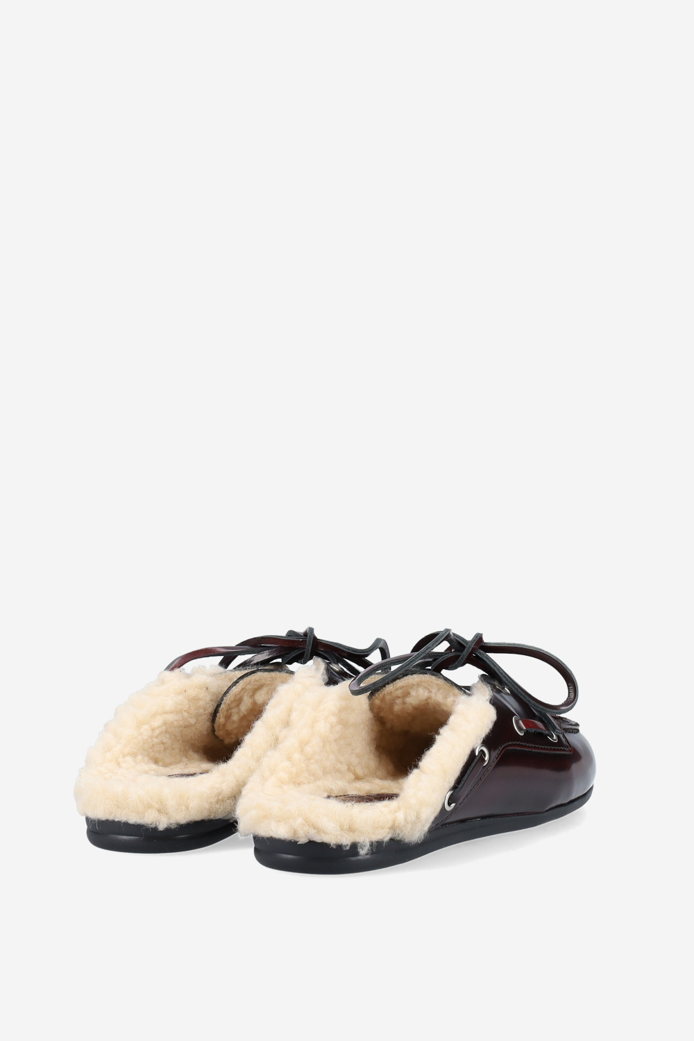 Fur leather boat loafer mules