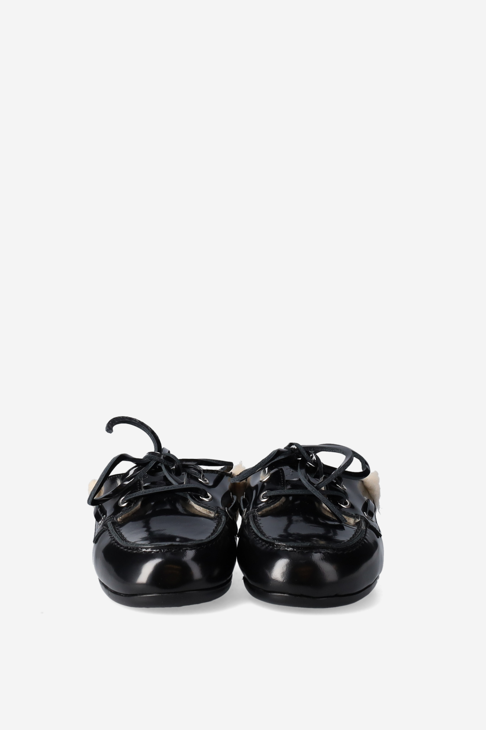 Fur leather boat loafer mules