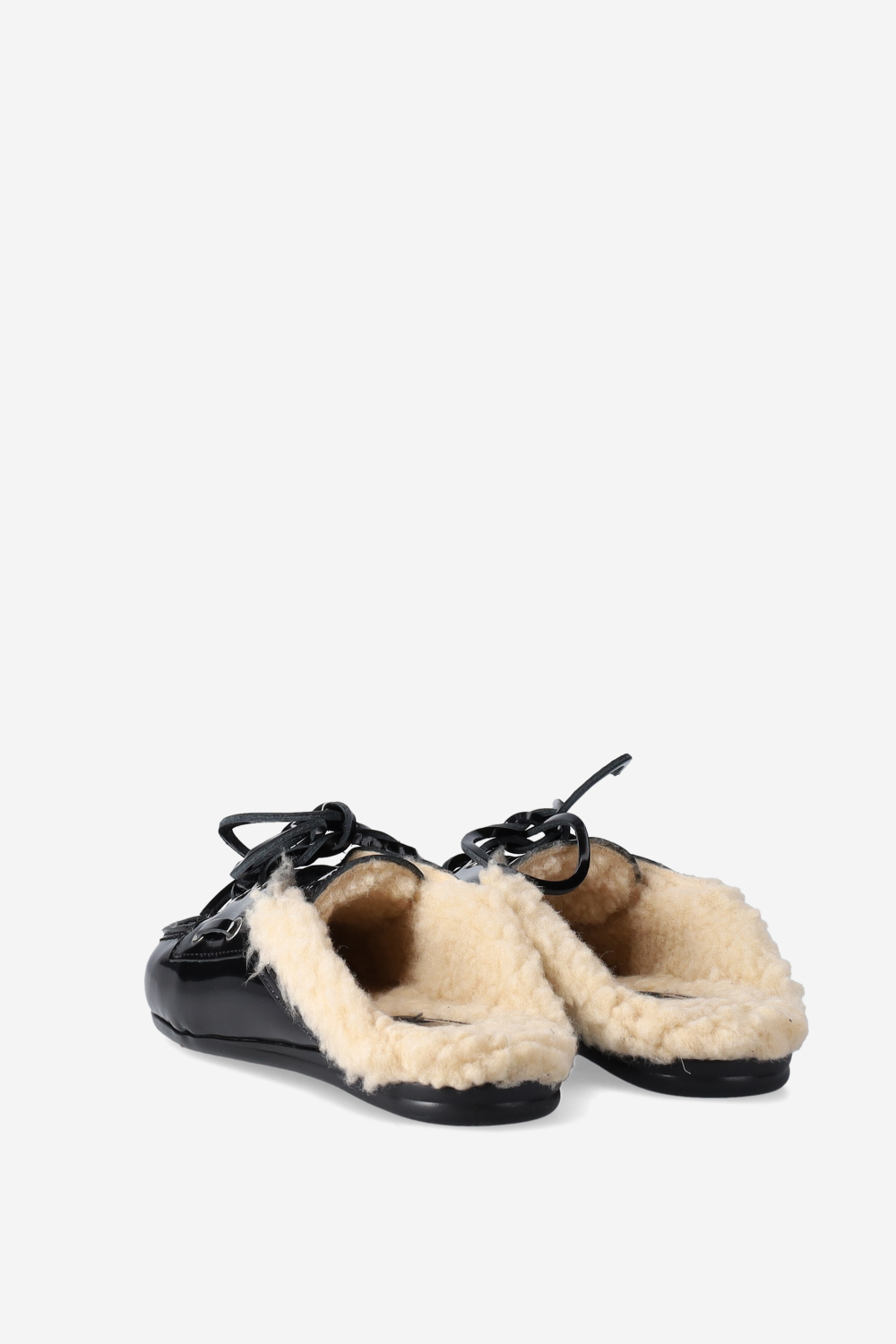 Fur leather boat loafer mules