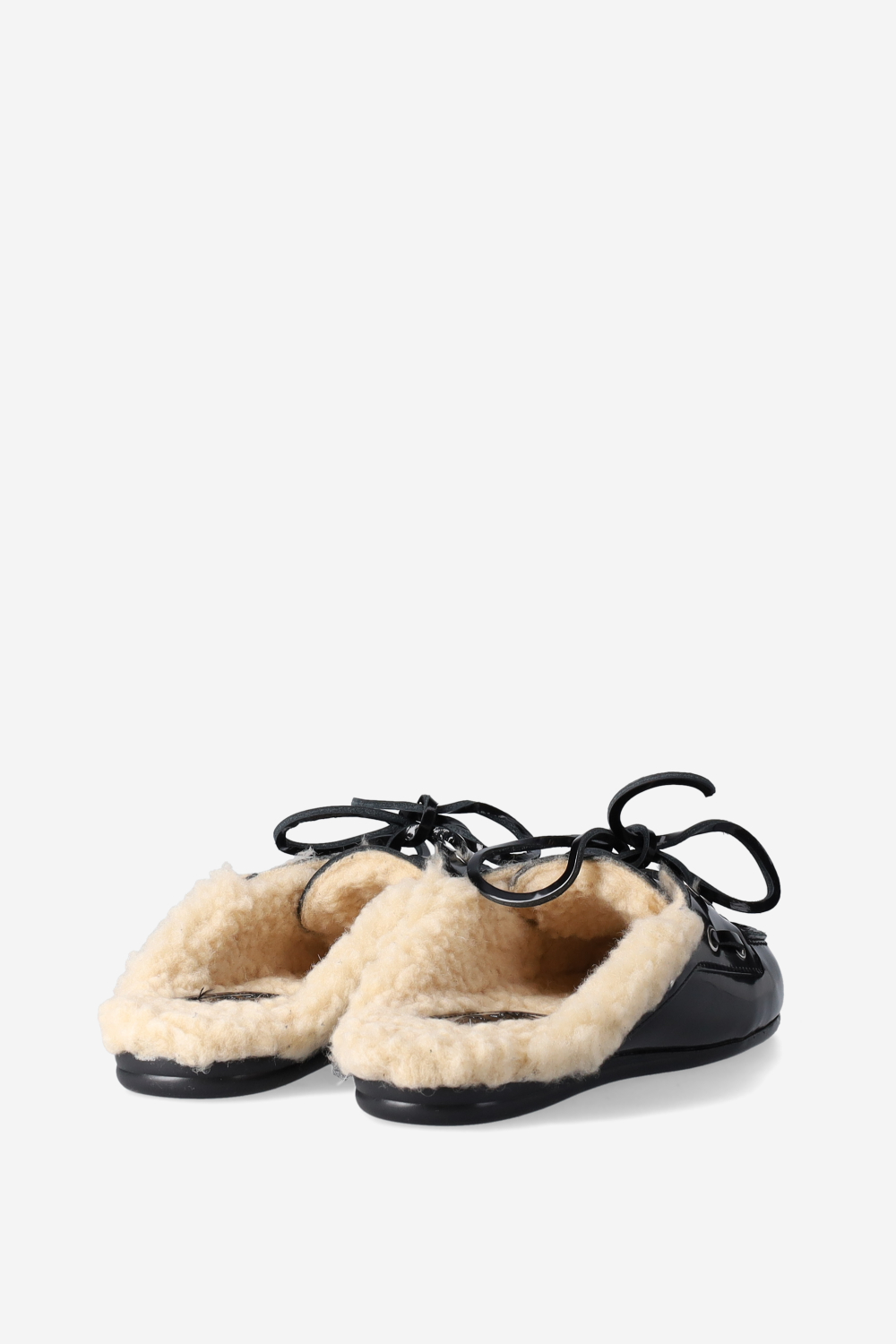Fur leather boat loafer mules