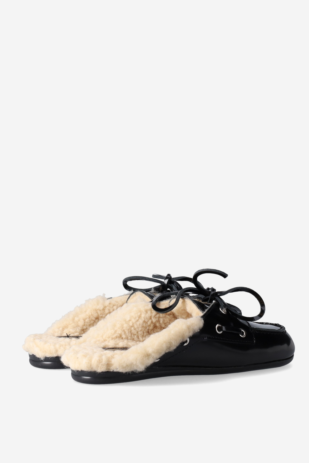 Fur leather boat loafer mules