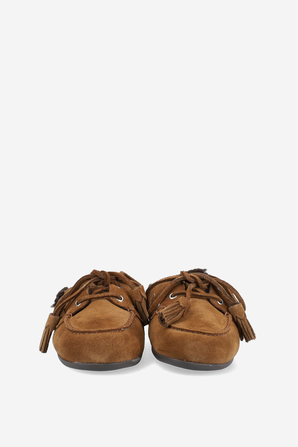 Fur suede boat loafer mules beads