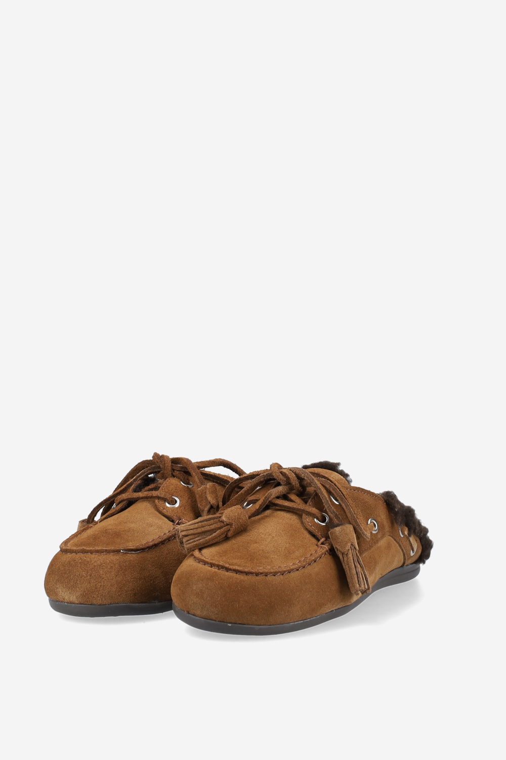 Fur suede boat loafer mules beads
