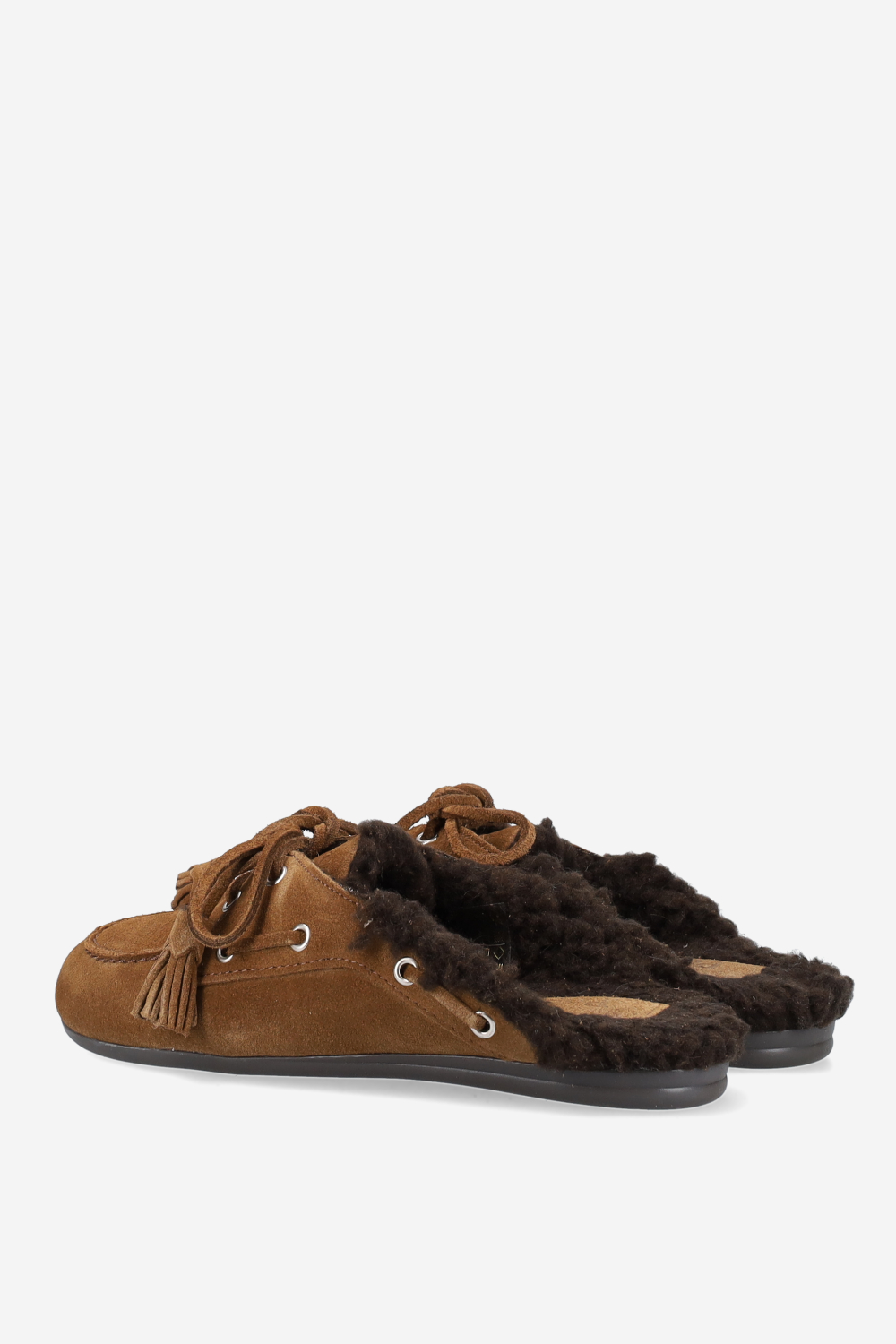 Fur suede boat loafer mules beads