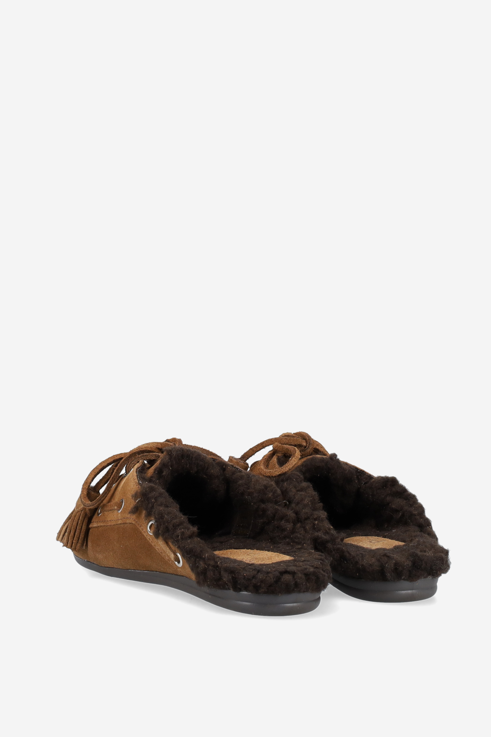 Fur suede boat loafer mules beads