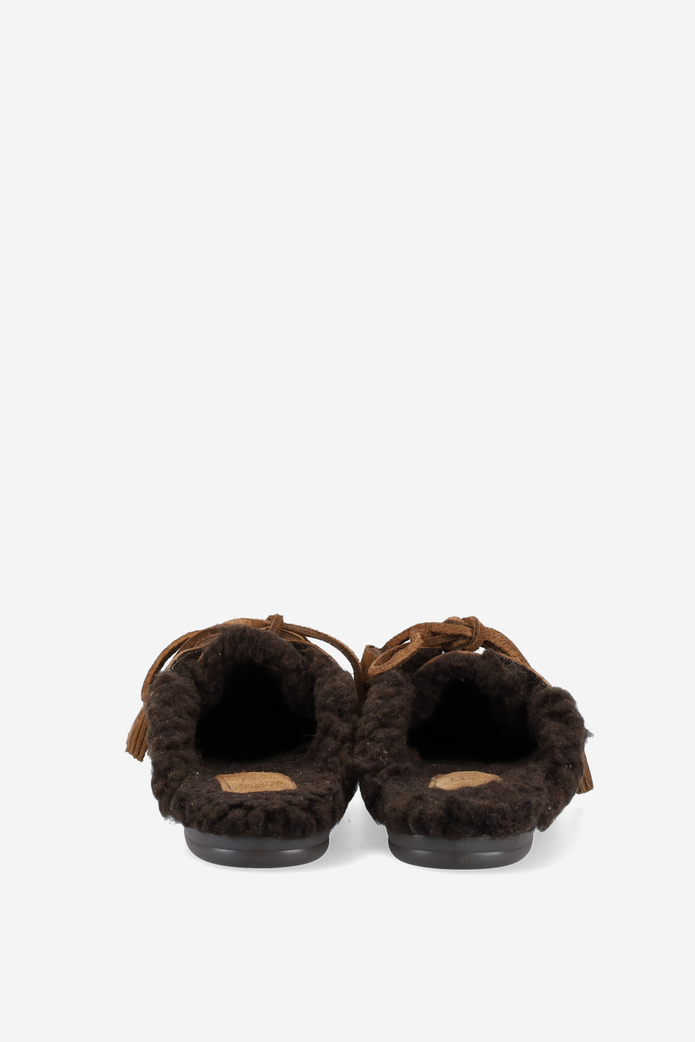 Fur suede boat loafer mules beads