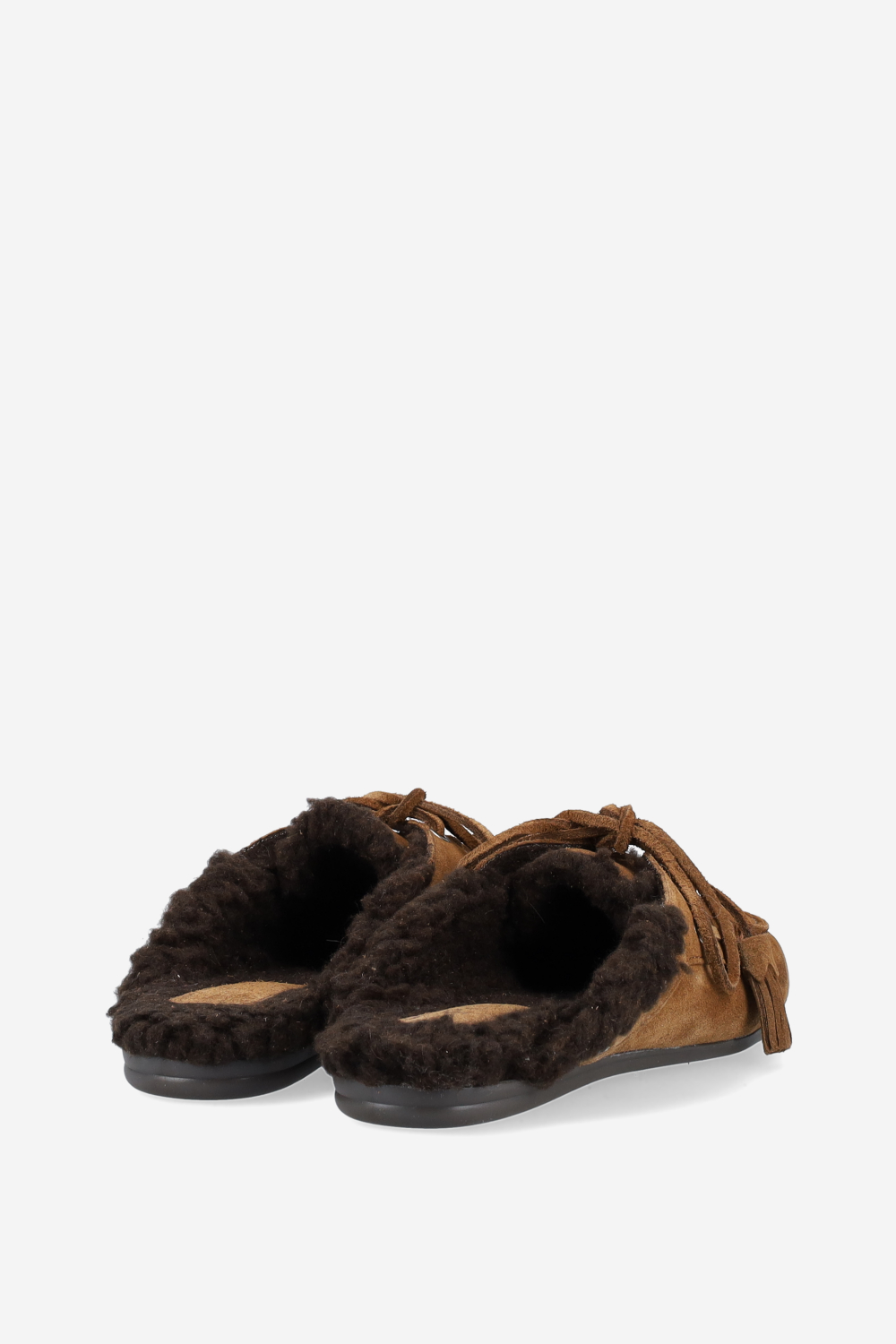 Fur suede boat loafer mules beads