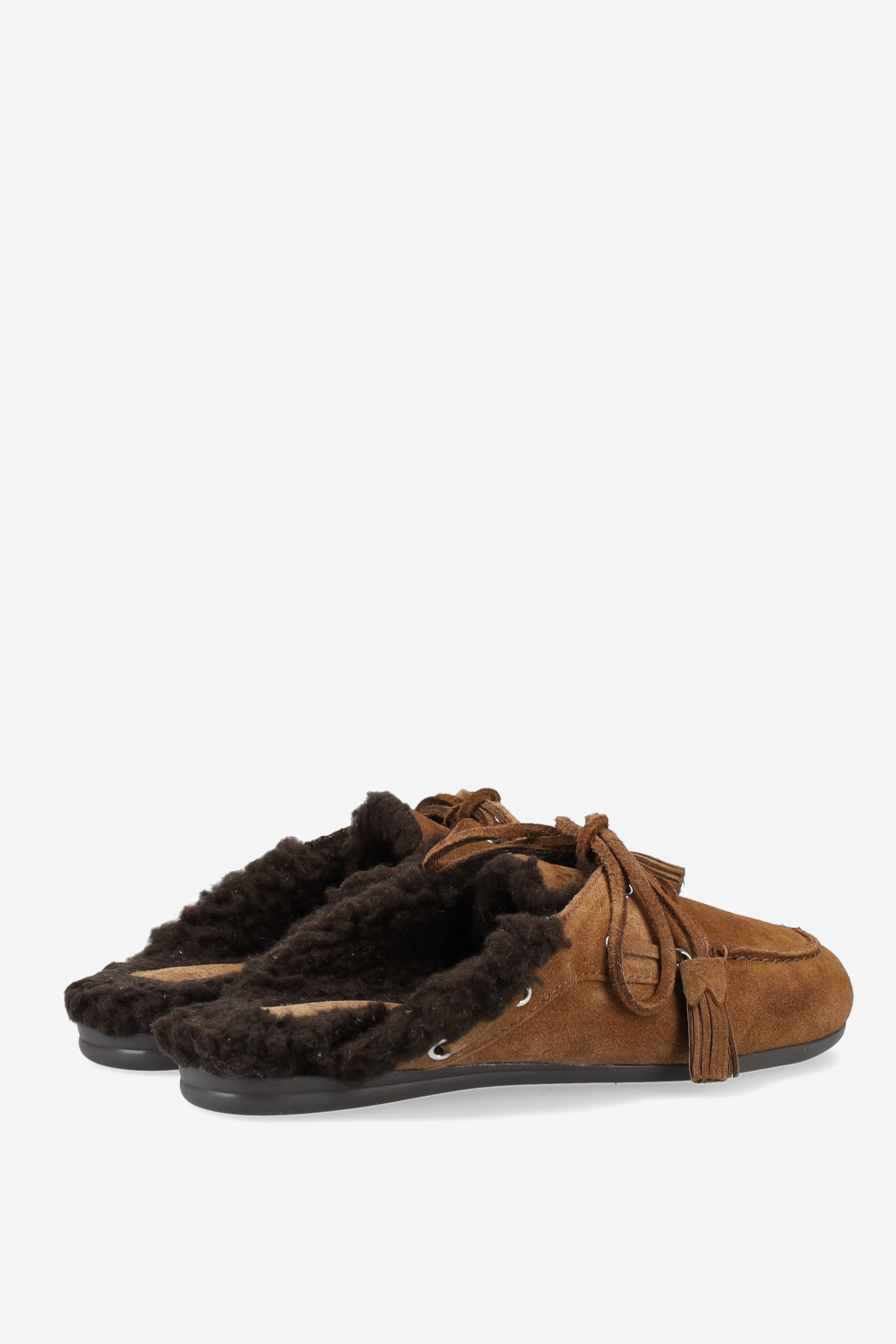 Fur suede boat loafer mules beads