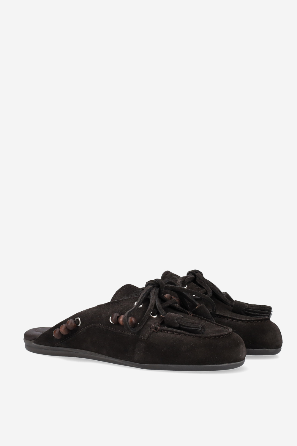 Suede boat loafer mules beads