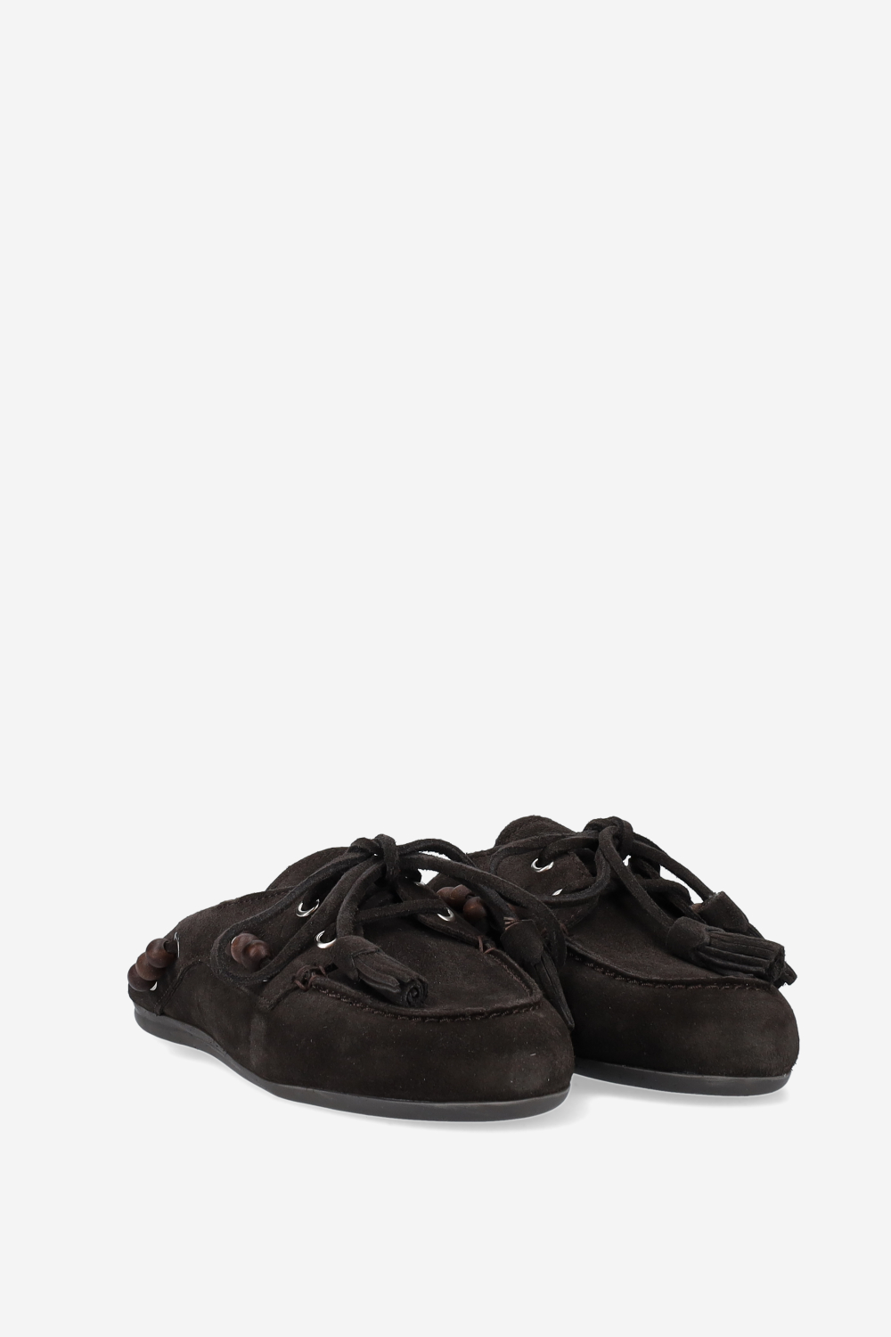Suede boat loafer mules beads