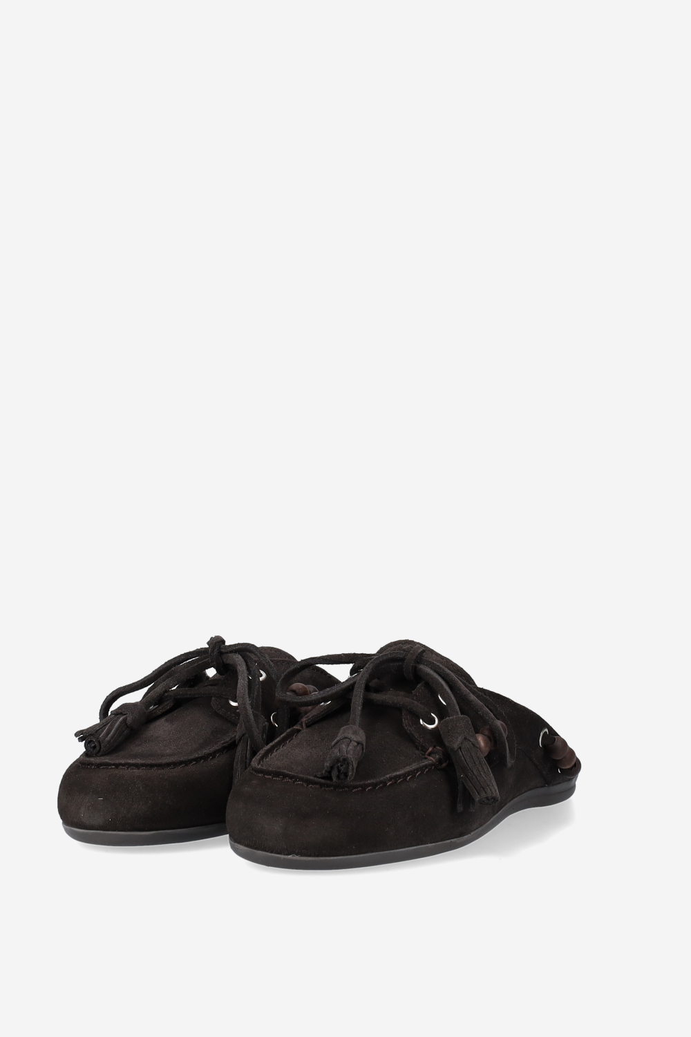 Suede boat loafer mules beads