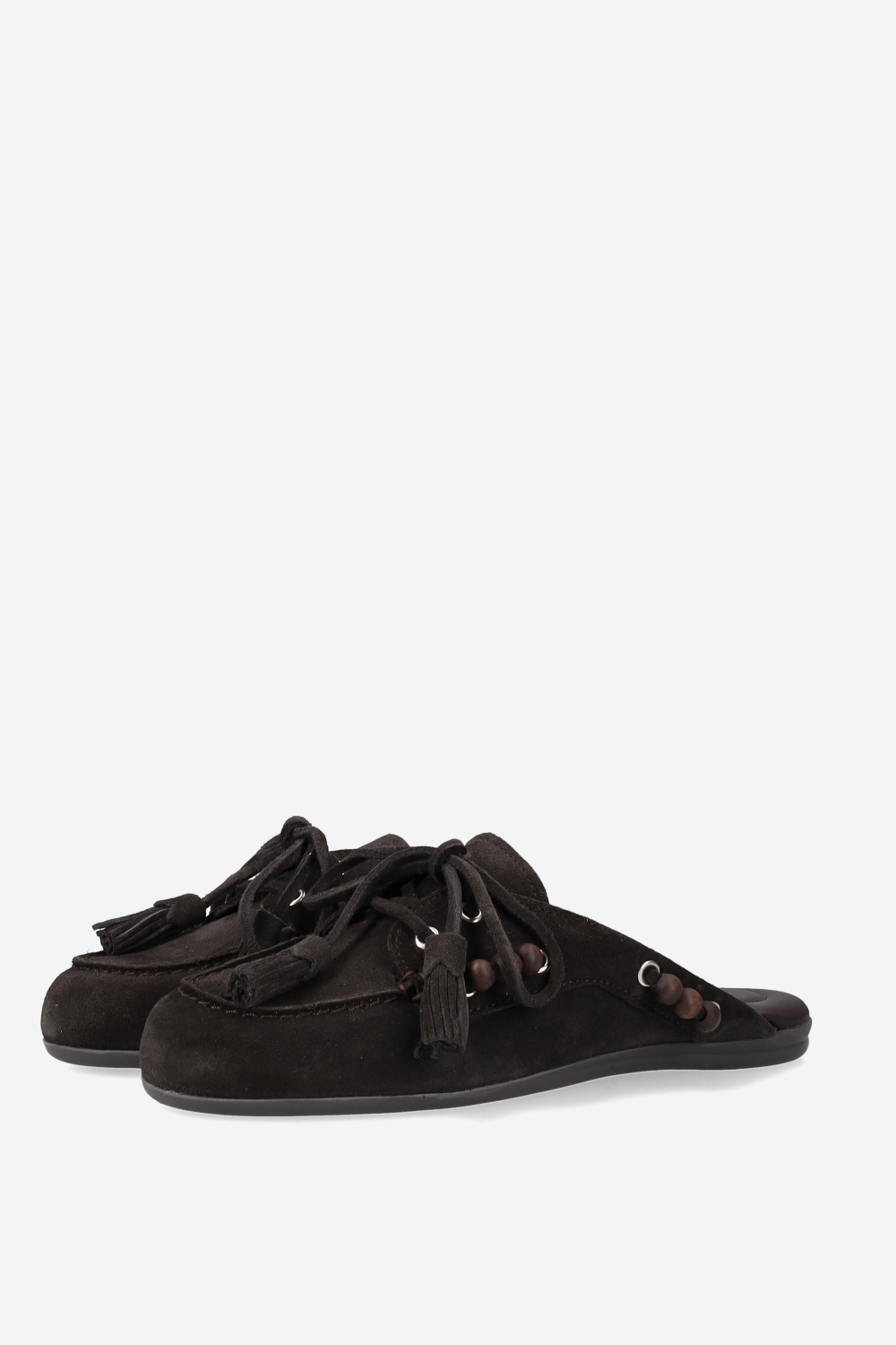 Suede boat loafer mules beads
