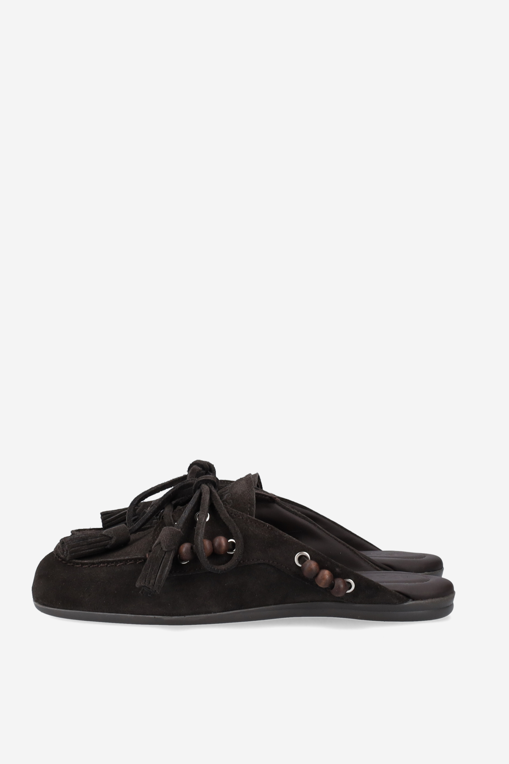 Suede boat loafer mules beads