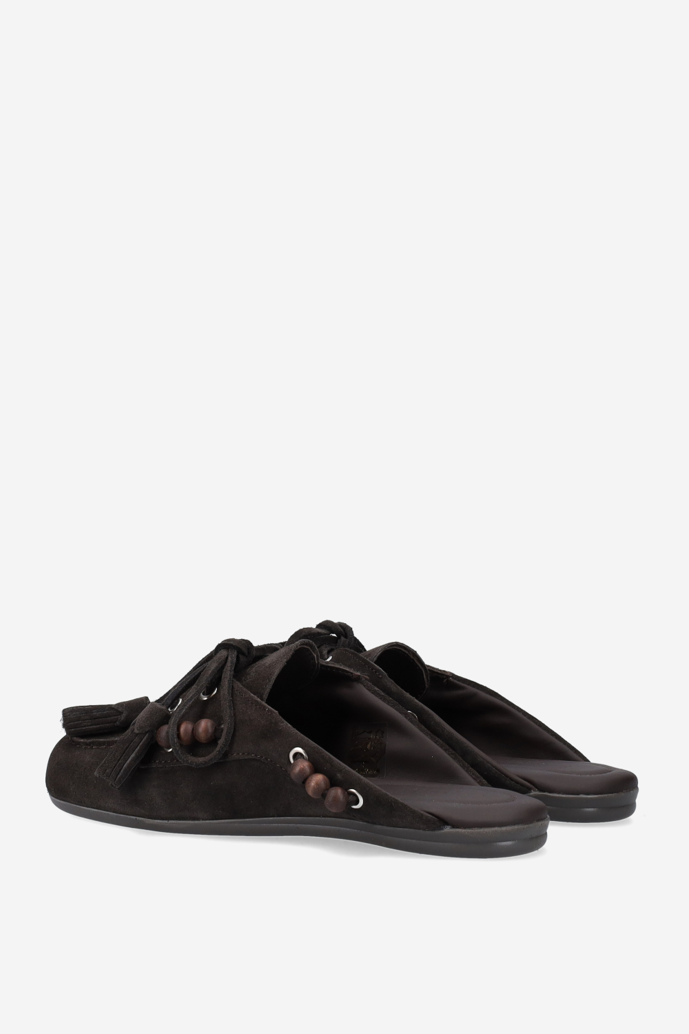 Suede boat loafer mules beads