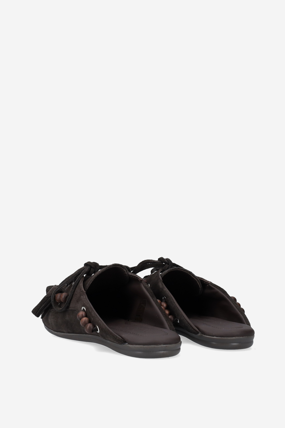 Suede boat loafer mules beads