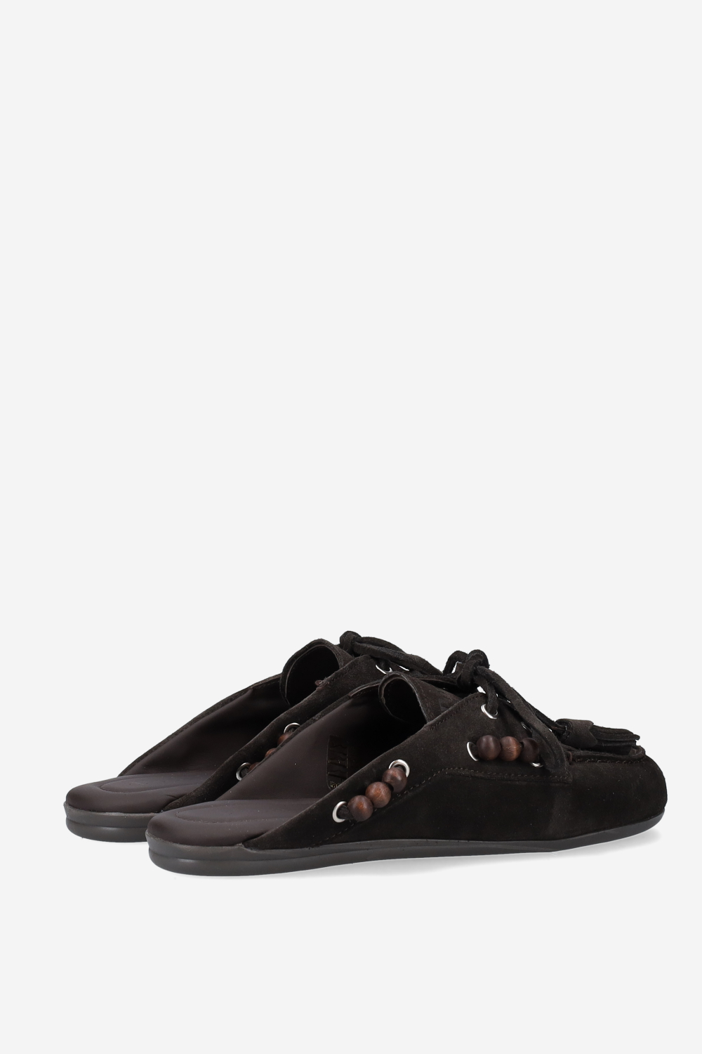 Suede boat loafer mules beads