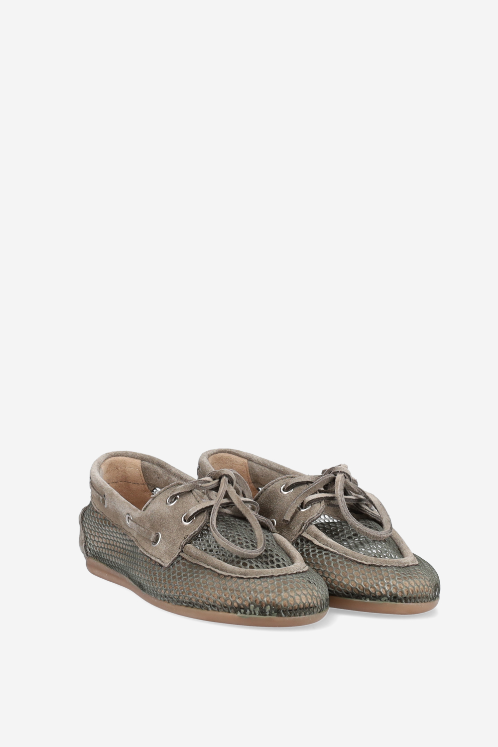 Mesh/suede boat loafers