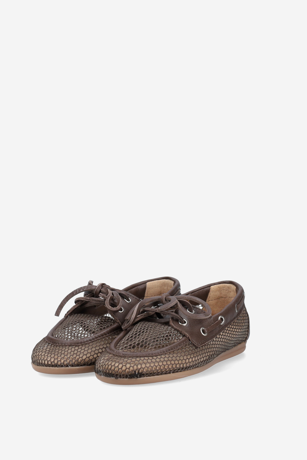 Mesh/leather boat loafers