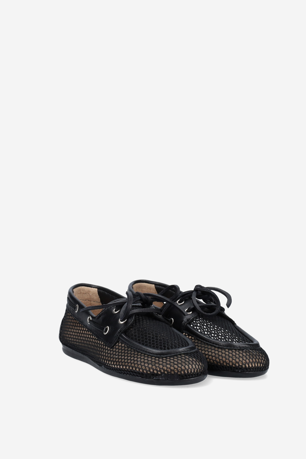 Mesh/leather boat loafers