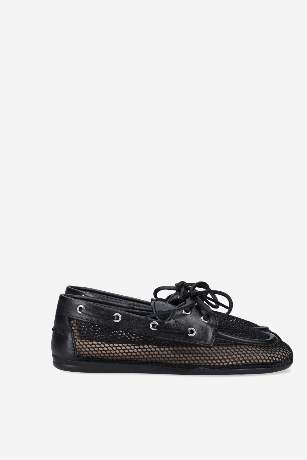 Mesh/leather boat loafers