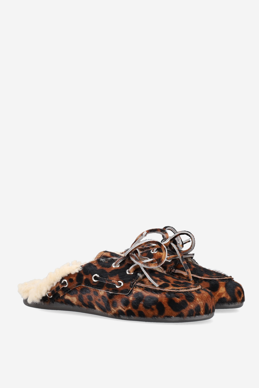 Fur pony-hair boat loafer mules