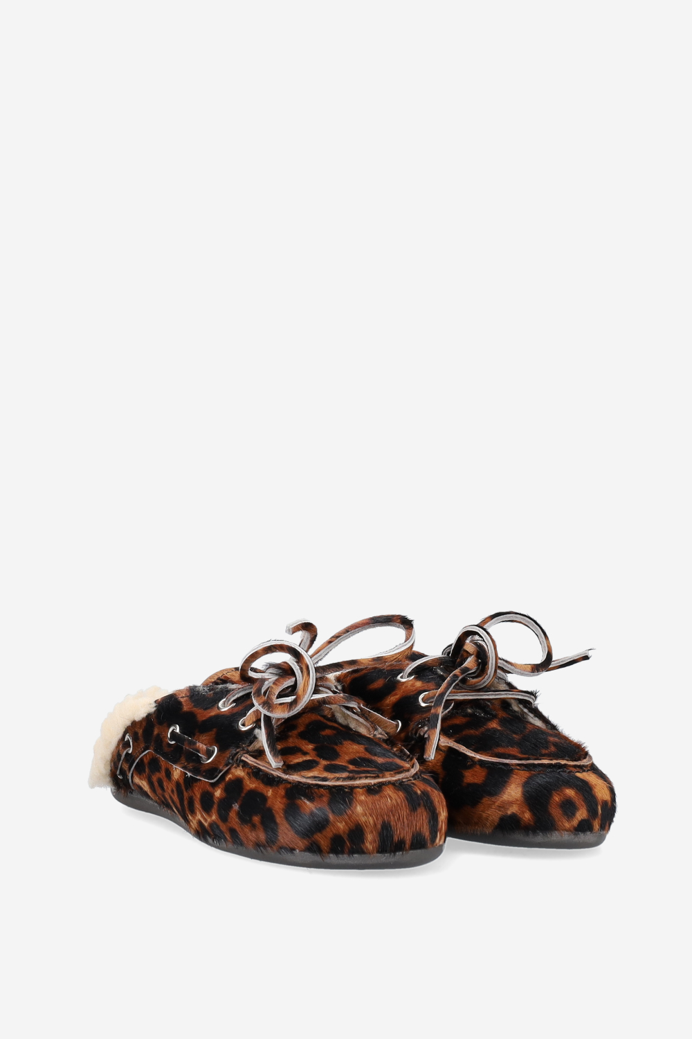 Fur pony-hair boat loafer mules