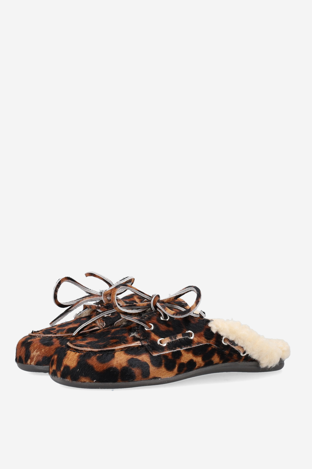 Fur pony-hair boat loafer mules