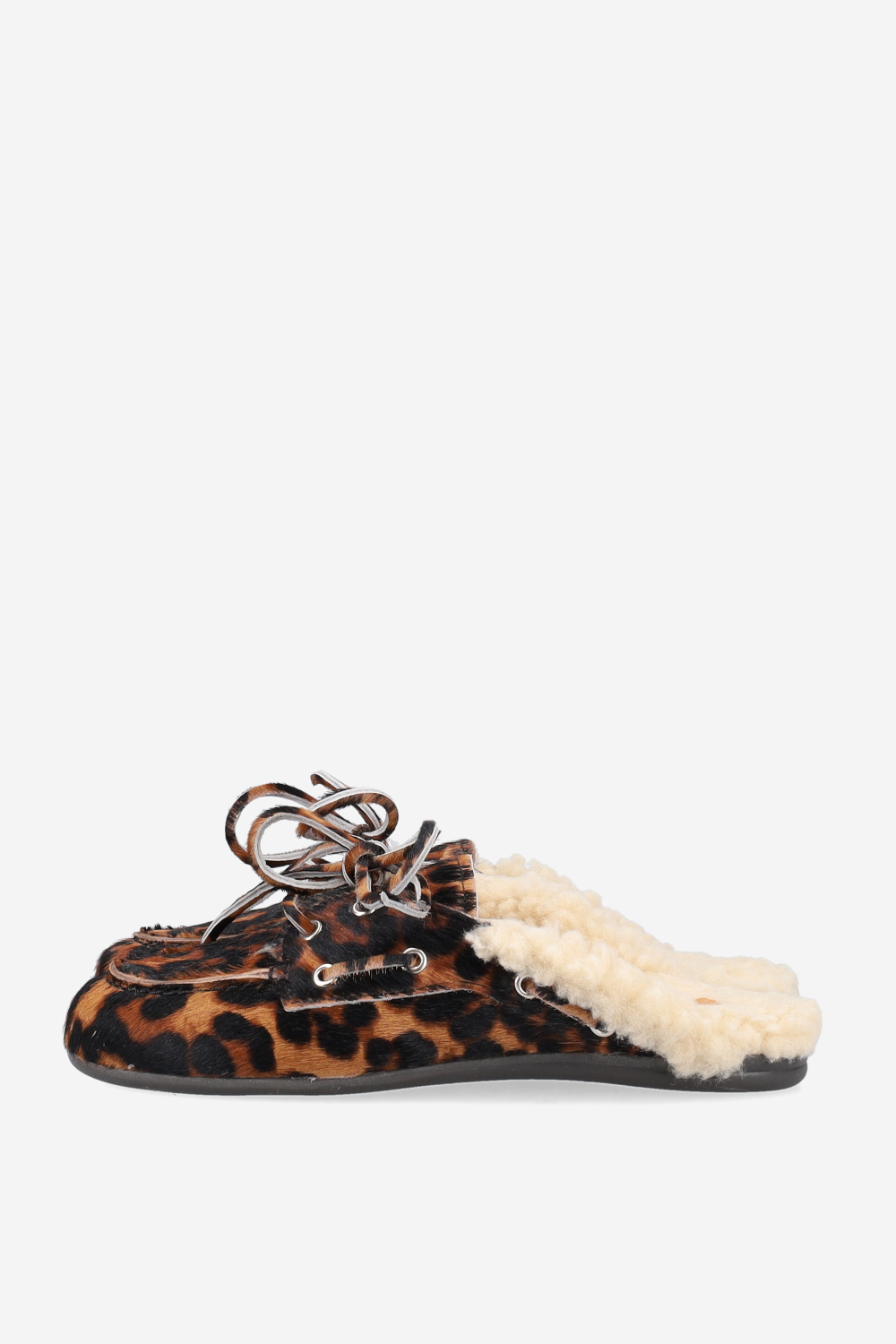Fur pony-hair boat loafer mules