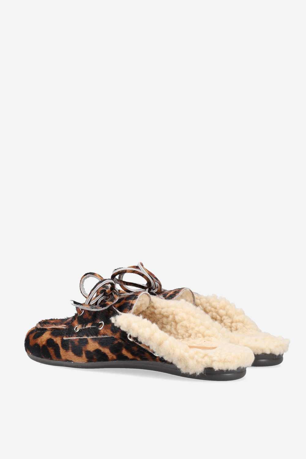 Fur pony-hair boat loafer mules