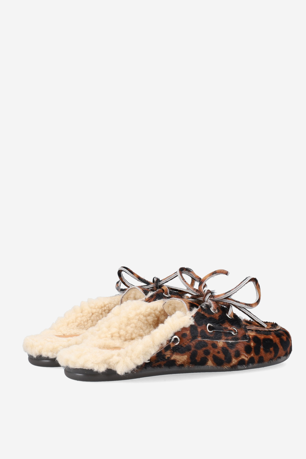 Fur pony-hair boat loafer mules