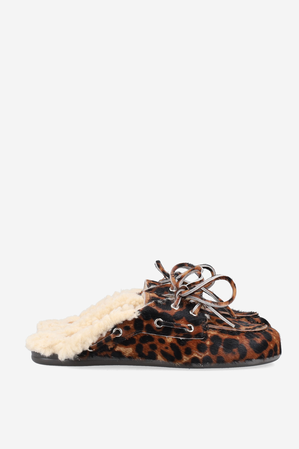Fur pony-hair boat loafer mules