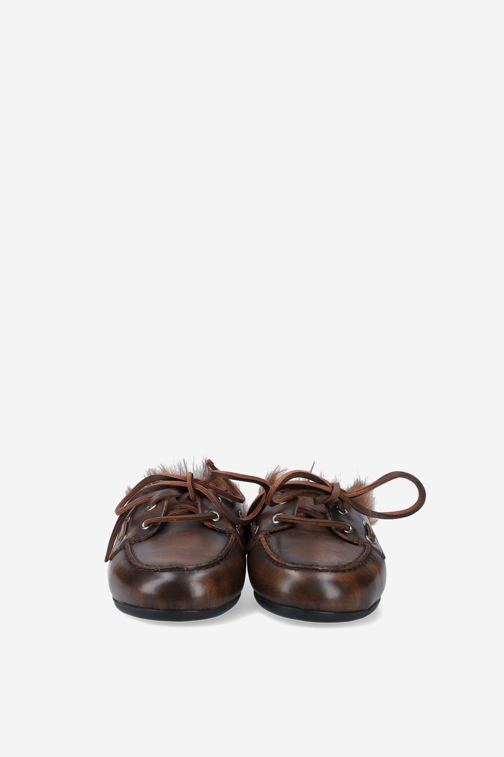 Fur hairy leather boat loafer mules