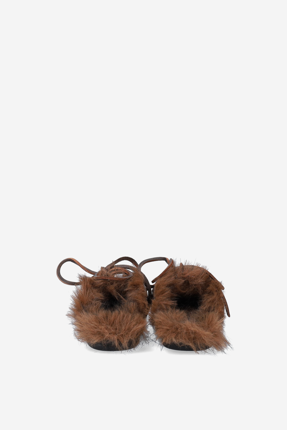 Fur hairy leather boat loafer mules