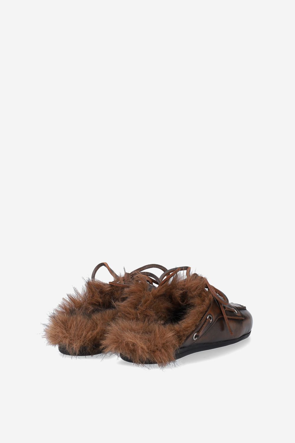 Fur hairy leather boat loafer mules