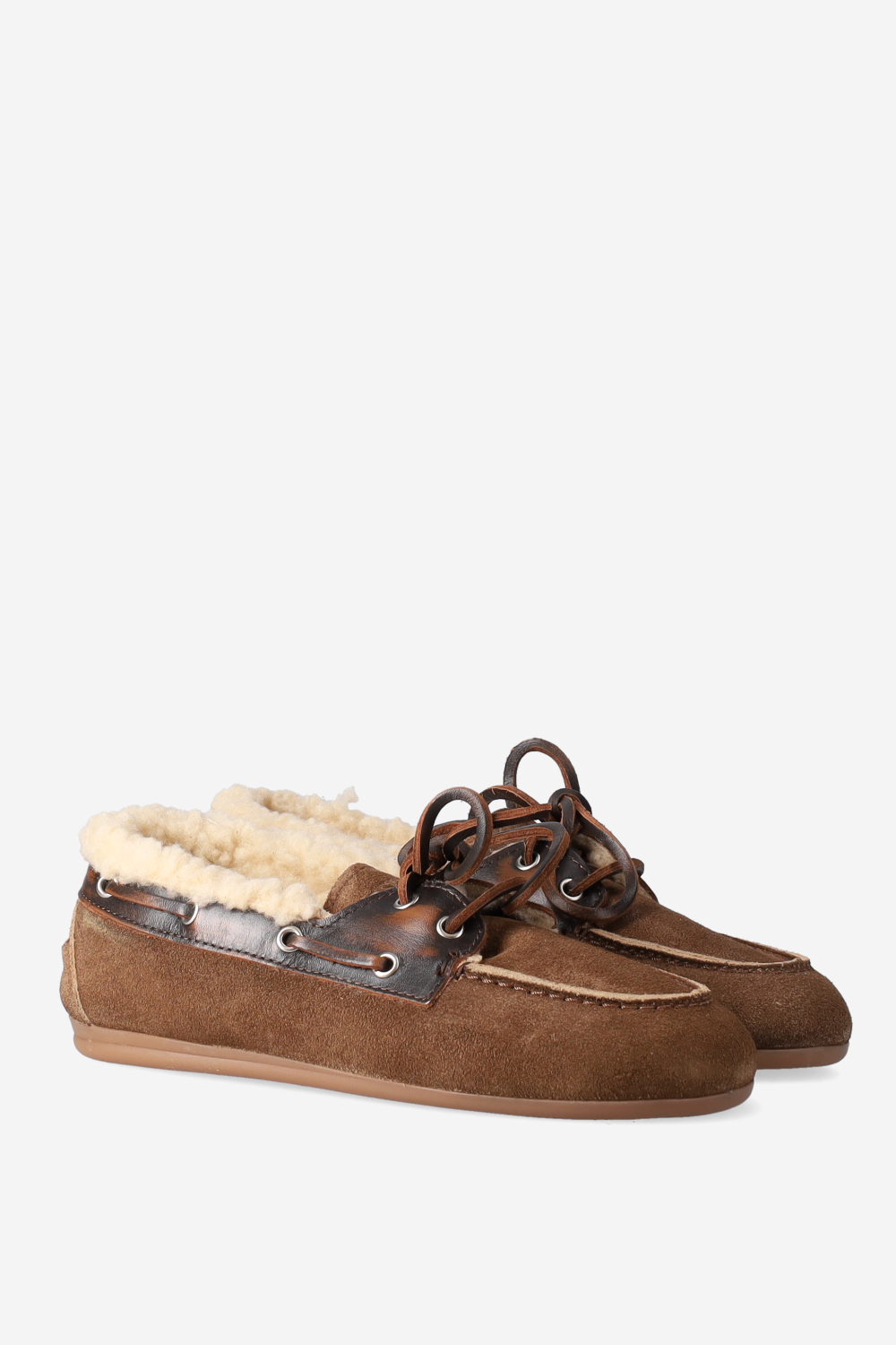 Brushed suede fur boat loafers
