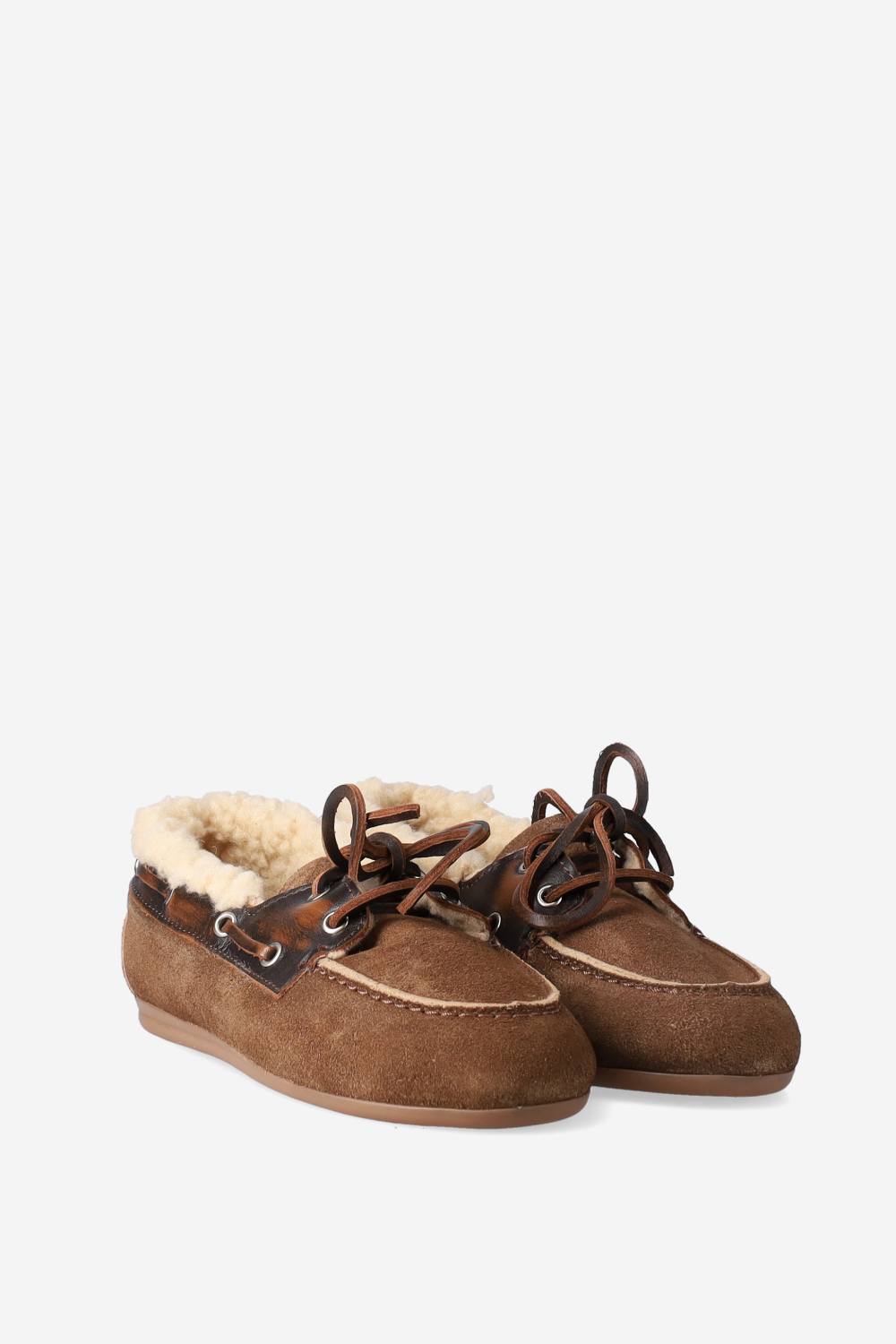 Brushed suede fur boat loafers