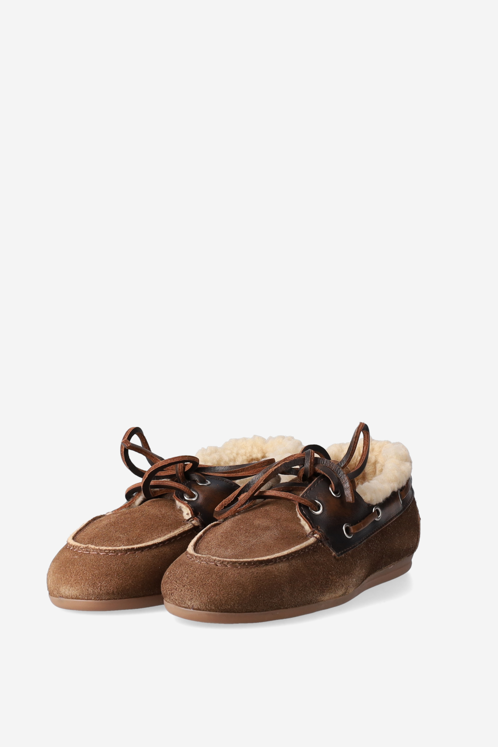 Brushed suede fur boat loafers