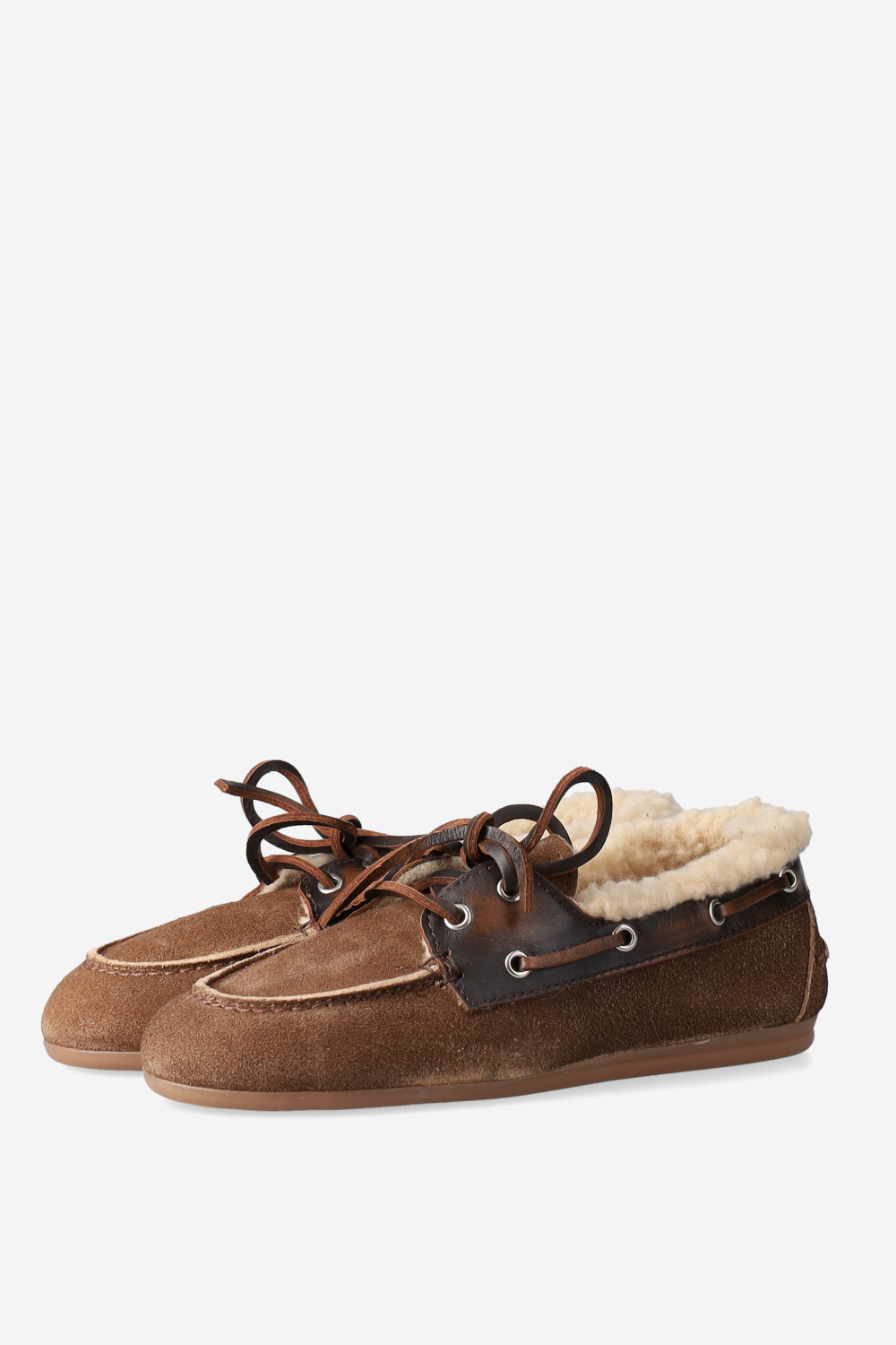 Brushed suede fur boat loafers