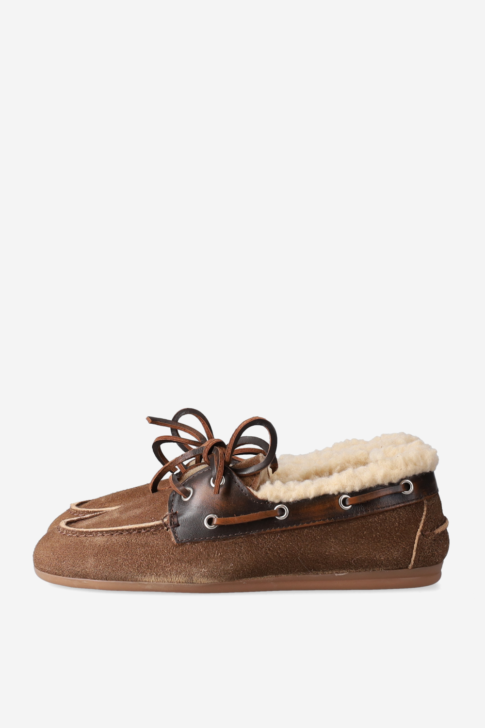 Brushed suede fur boat loafers